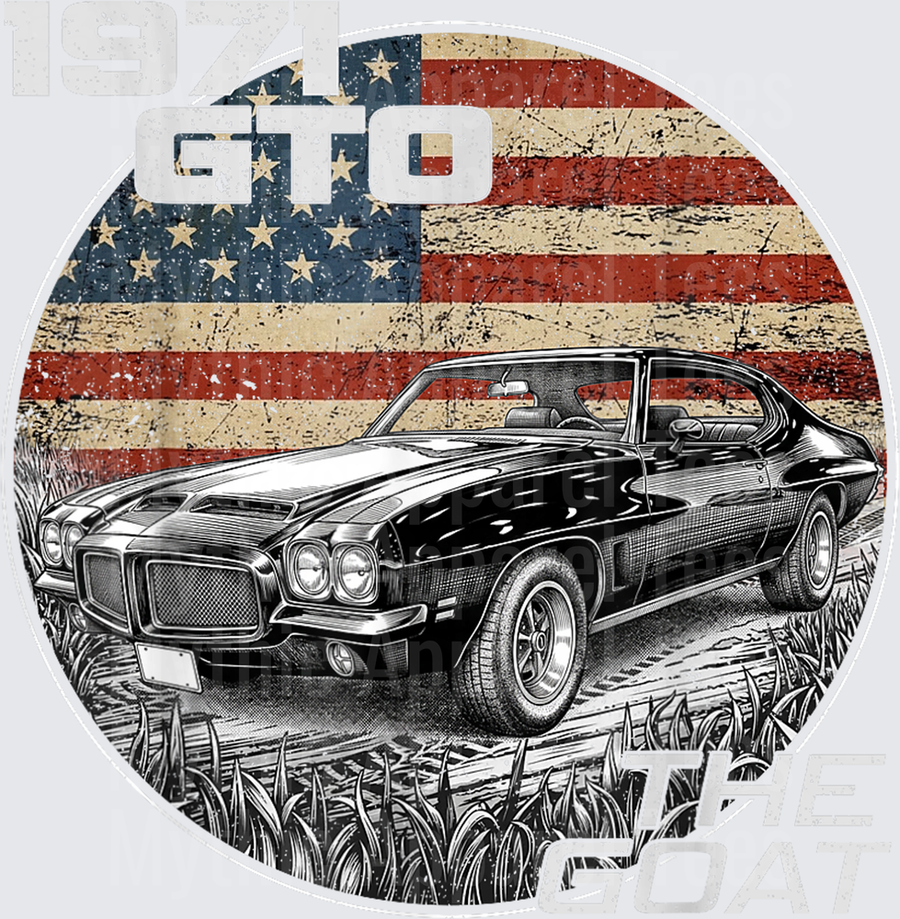 71 1971 GTO American Flag Silhouette Muscle Car T-Shirt
