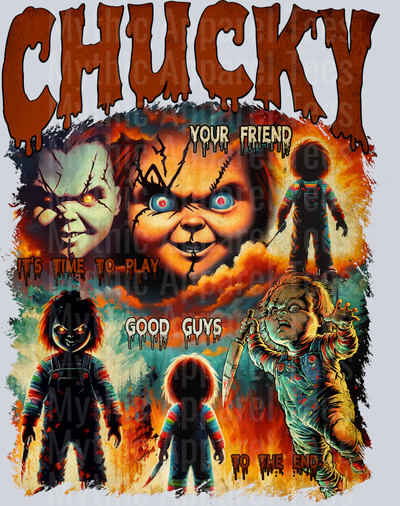 Chucky Doll Red words in multiple movie scenes Halloween DTF Horror Movie Transfers