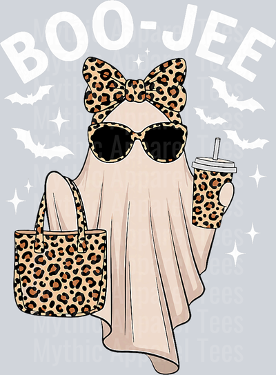 Coquette Leopard Ghost Coffee Boo-JEE Halloween Boujee Ghost T-Shirt