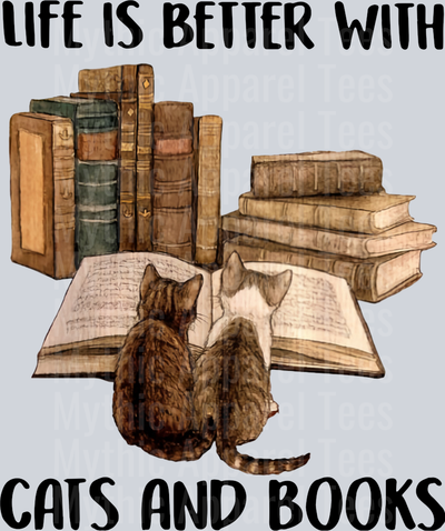 Life is better with Cats and Books DTF Book Transfers
