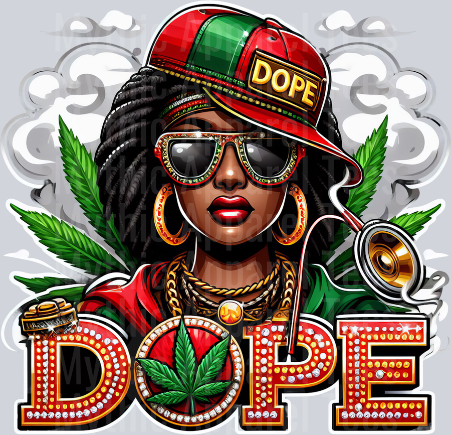 DOPE girl with hoop earrings floral colors weed plant DTF Weed Transfers