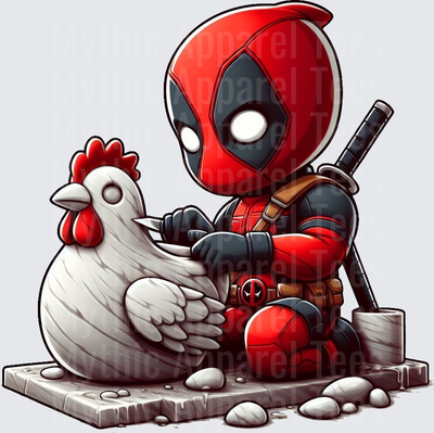 Marvel Super Heroes Chibi Deadpool Sitting with Chicken Knife