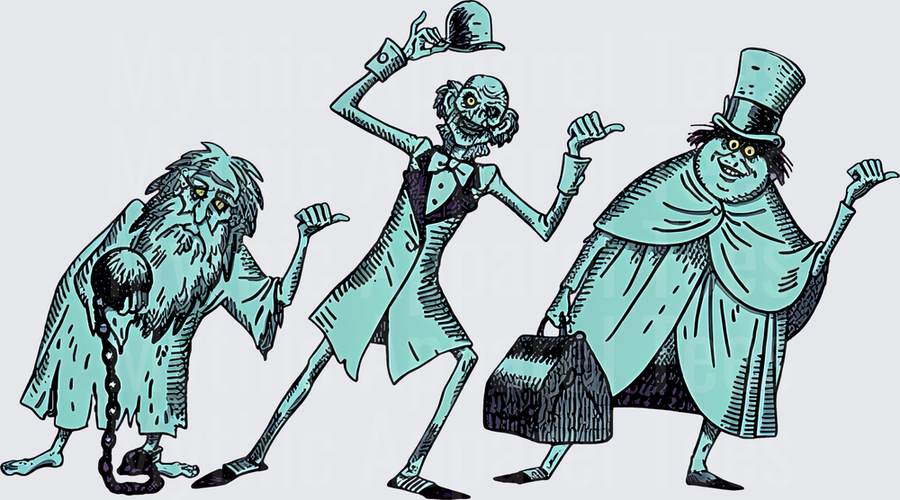 Haunted Mansion Hitchhiking Ghosts Gus Ezra and Phineas Teal Illustrated Trio