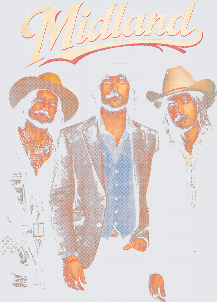 Midland Country Band Retro Vintage Style Three Members Portrait with Script Logo Graphic