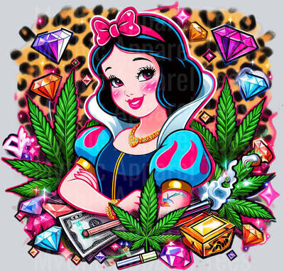 Snow White Gangster Weed Plant Cheeta Print Jewels Smoking Weed DTF Weed Transfers