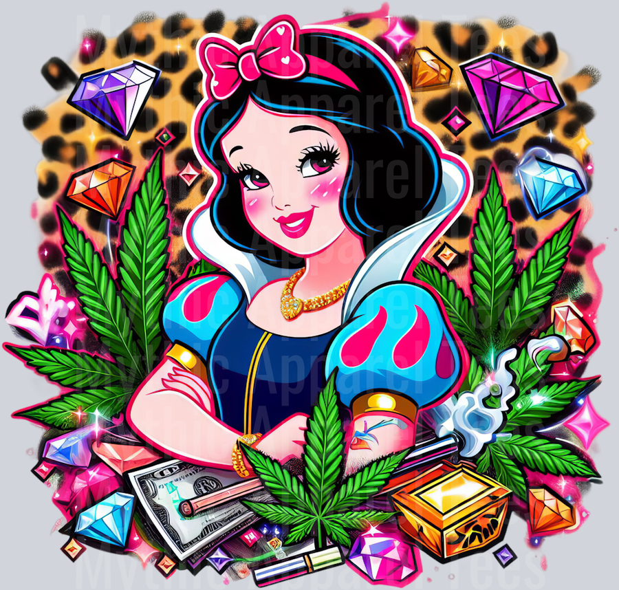 Snow White Gangster Weed Plant Cheeta Print Jewels Smoking Weed DTF Weed Transfers