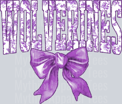 Lavender Wolverines College Font Floral Print Bow School Spirit & Sports