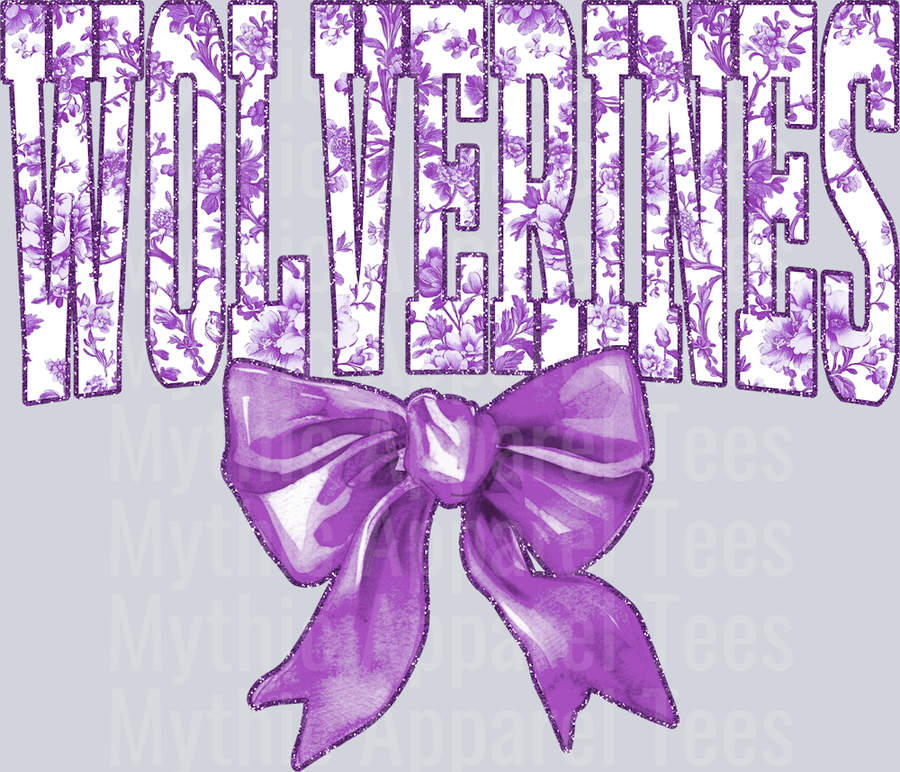 Lavender Wolverines College Font Floral Print Bow School Spirit & Sports