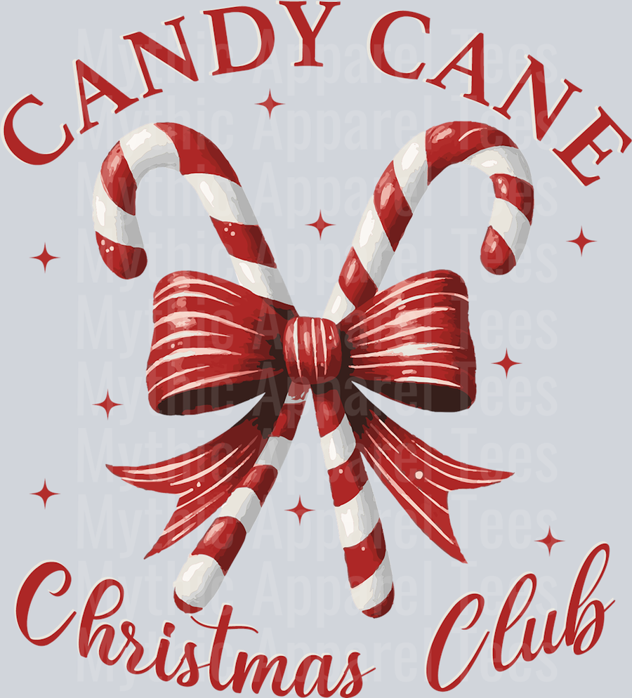 Candy Cane Christmas Club red bow and candy canes DTF Christmas Transfers