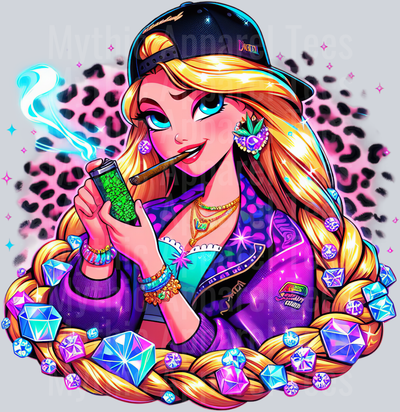 Rapunzel 2 Weed Plant Cheeta Print Jewels Smoking Weed DTF Weed Transfers