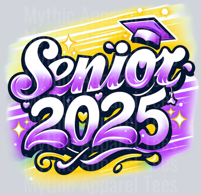 0036 Senior 2025 Airburshed PURPLE and Yellow 1 DTF 2025 Senior Graduation Transfers