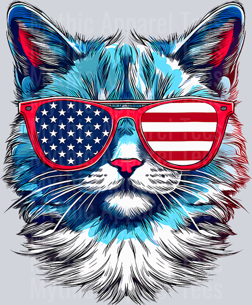 Cat with Red white and blue glasses American Flag Glasses DTF Patriotic Transfers