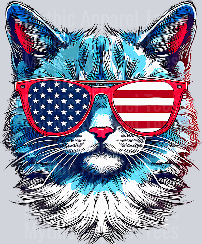 Cat with Red white and blue glasses American Flag Glasses DTF Patriotic Transfers