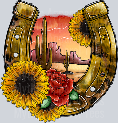 Horse shoe Desert Sun Cactus and Sunflower Western