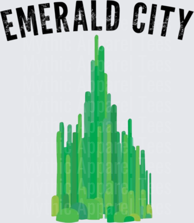 Emerald City Wizard of Oz Green Crystal Skyline Arched Text Graphic