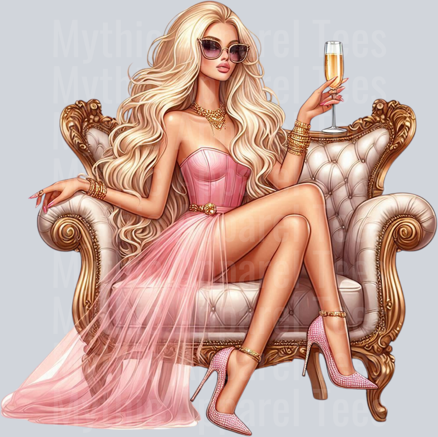 12 Glam Champagne Drinking Girl DTF Glam Transfers