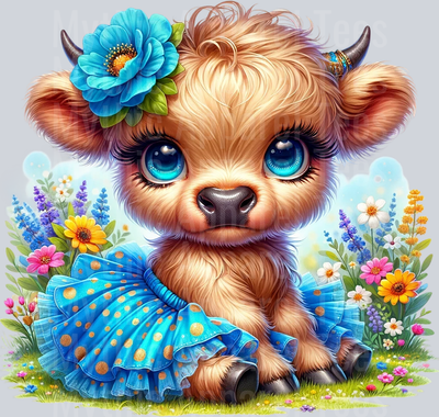 Cute Highland Cow Baby Blue DTF Precious Highland Cow Transfers