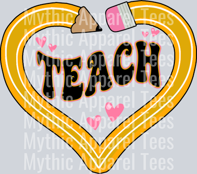TEACH ON PENCIL HEART  DTF Teacher Transfers