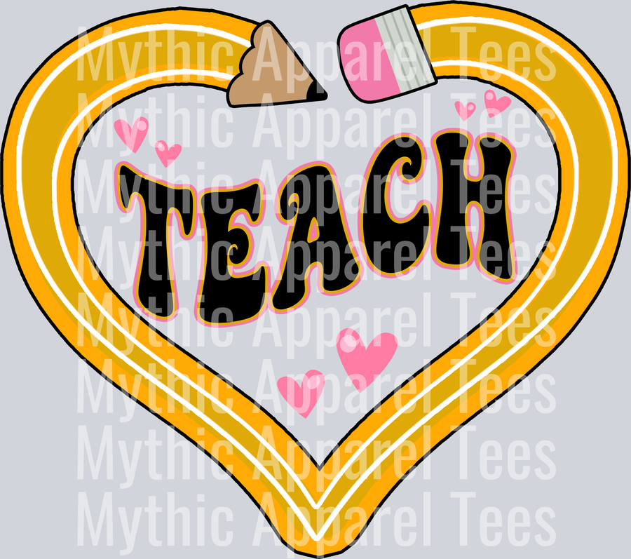 TEACH ON PENCIL HEART  DTF Teacher Transfers