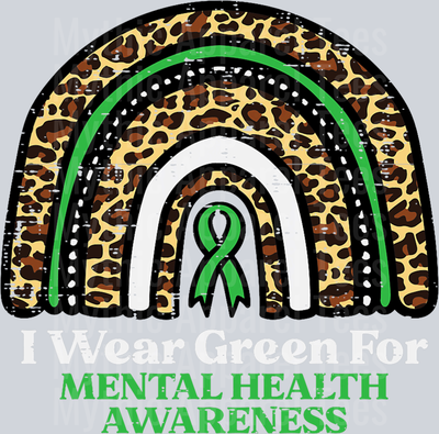 In may we wear green cheetah color arch DTF Mental Health Awareness Transfers
