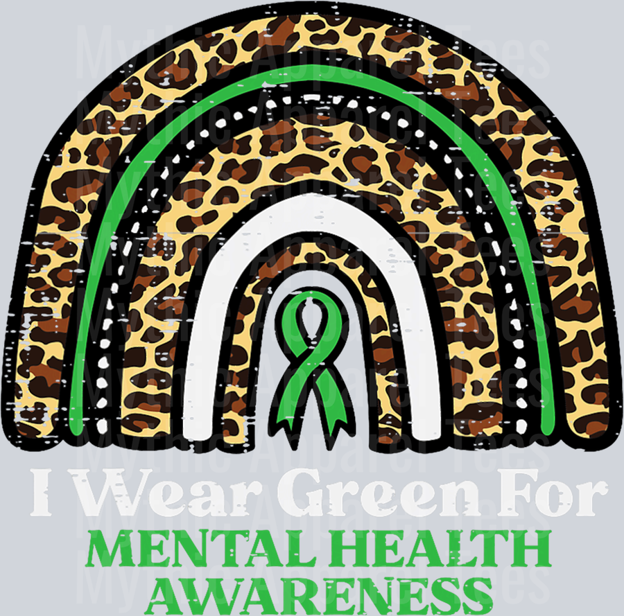 In may we wear green cheetah color arch DTF Mental Health Awareness Transfers