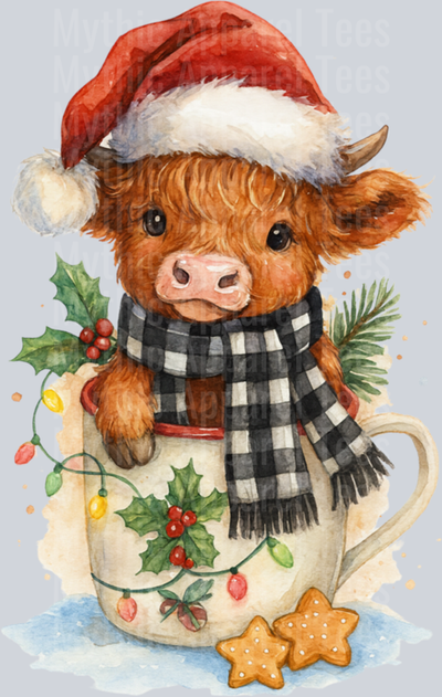 Highland Cow Christmas Mug Cute Santa Hat Watercolor Sweatshirt