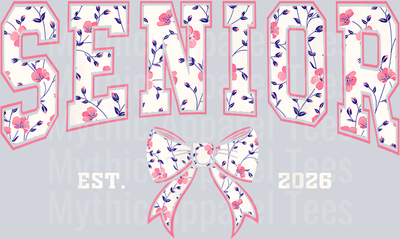 Pink Bow Coquette Floral Senior 2026 Graduation Class Girls T-Shirt
