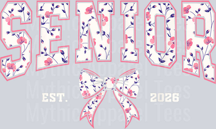 Pink Bow Coquette Floral Senior 2026 Graduation Class Girls T-Shirt