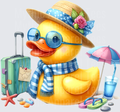 Rubber Duck in Uniform Straw Hat Sunglasses Beach Vacation