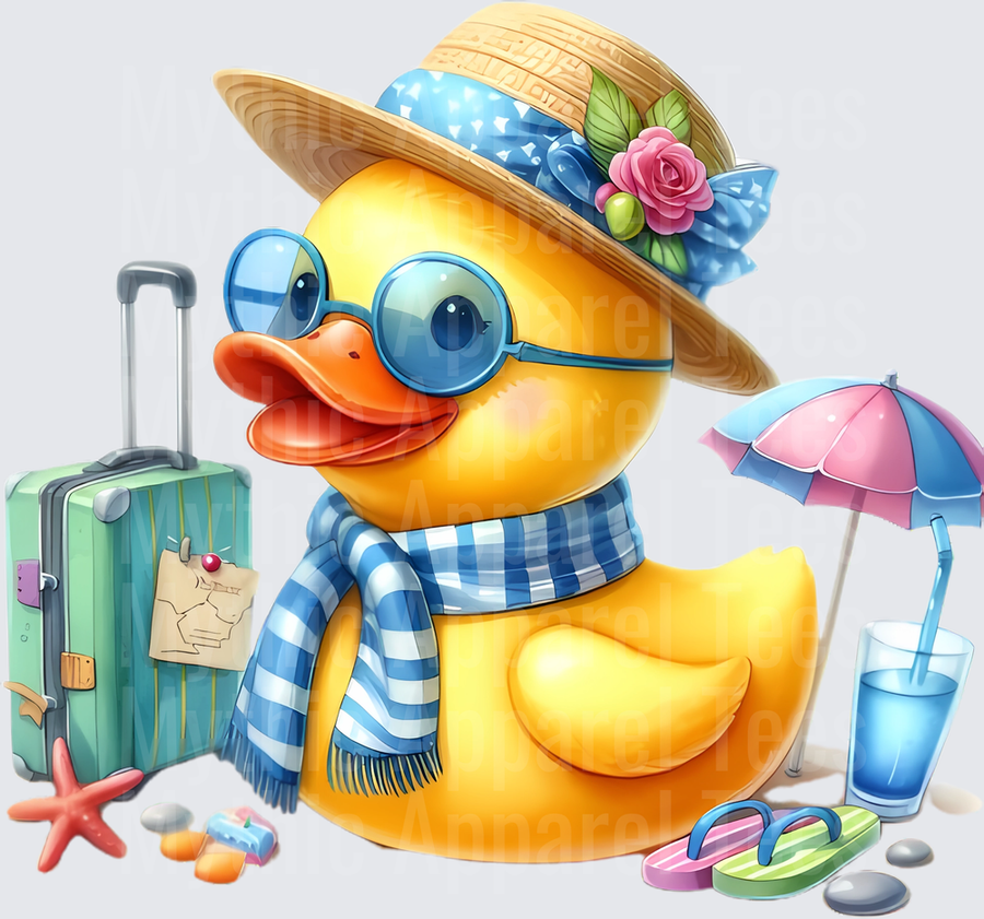 Rubber Duck in Uniform Straw Hat Sunglasses Beach Vacation