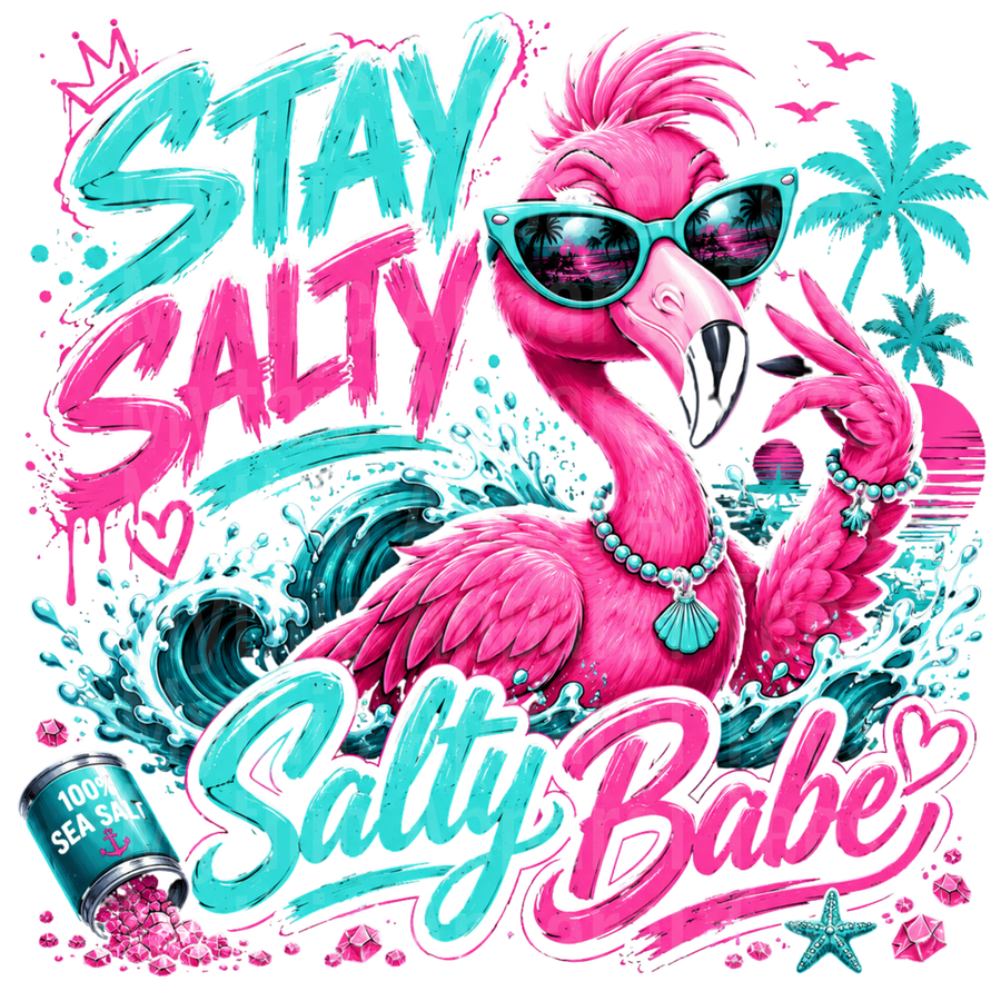Flamingo Stay Salty Babe Pink Flamingo Beach Waves Bold