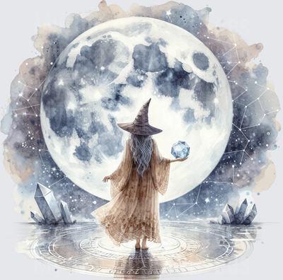 Halloween Gothic Witches Watercolor Moon Crystal Ball Magic Circle