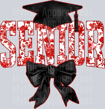 Red Senior Hat College Font Floral Senior Graduation Design