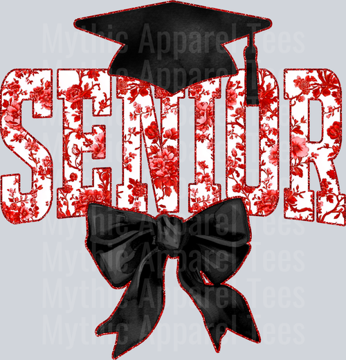 Red Senior Hat College Font Floral Senior Graduation Design