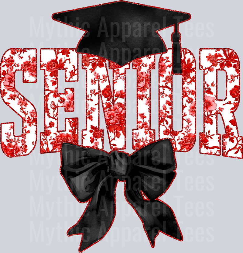 Red Senior Hat College Font Floral Senior Graduation Design