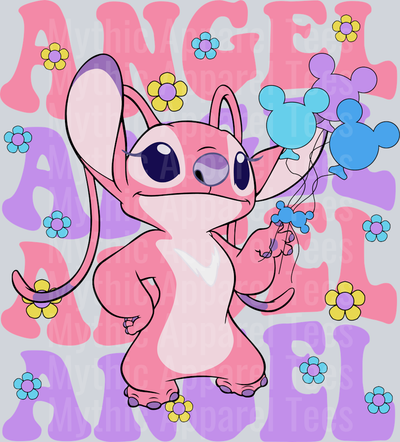 Angel with pink and purple words DTF Lilo and Stitch Transfers