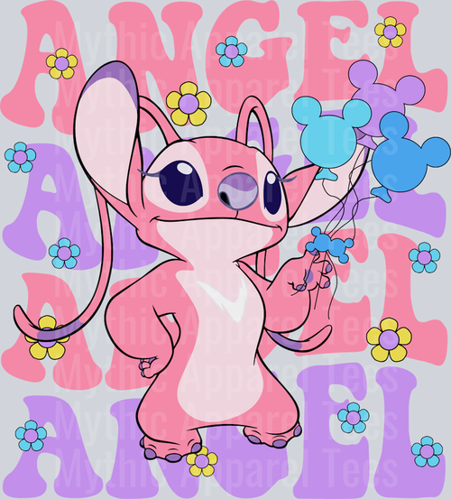 Angel with pink and purple words DTF Lilo and Stitch Transfers