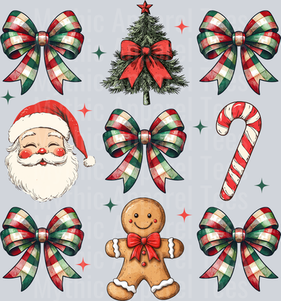 Tree Bow and Candy cane DTF Christmas Transfers