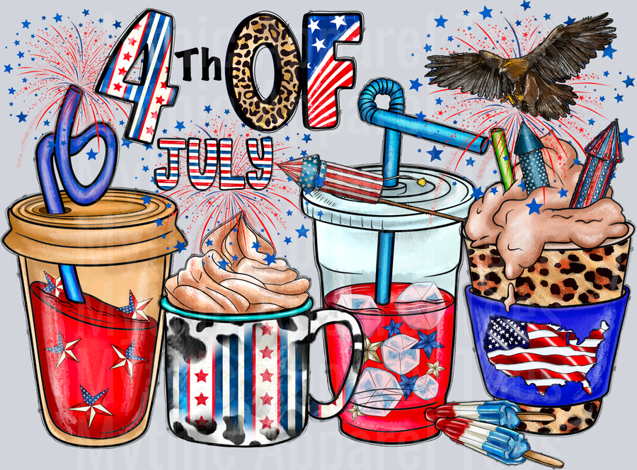 4th Of July Coffee Cups DTF Patriotic Transfers