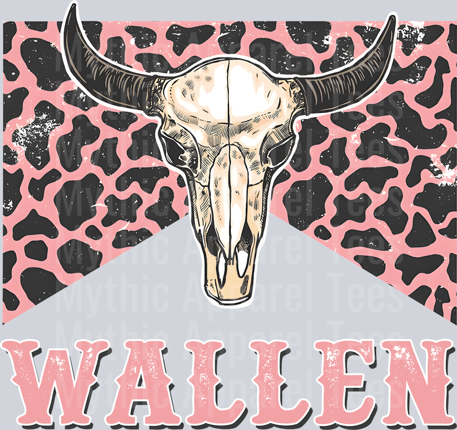 Wallen Country Music Pink Cow Print Bull Horns Western