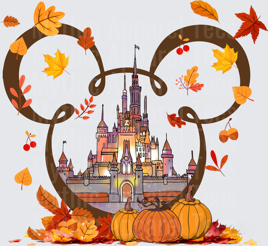 Disney Fall and Thanksgiving Castle Mickey Ears Pumpkin Leaves