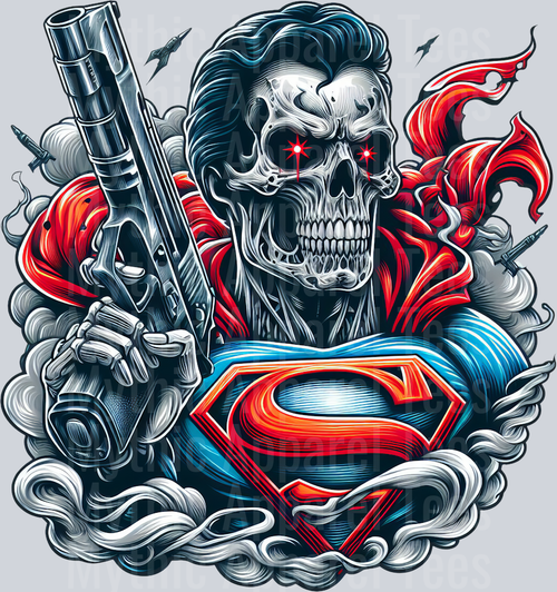 Superman Terminator Crossover Skull DTF Superhero Transfers