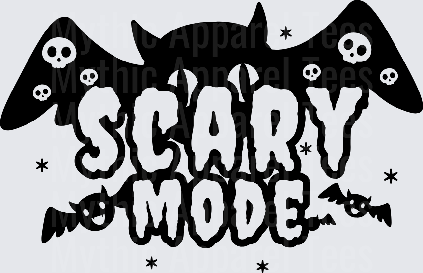 Scary Mode Bold Halloween Typography with Bats Skulls and Spooky Ghost Wings