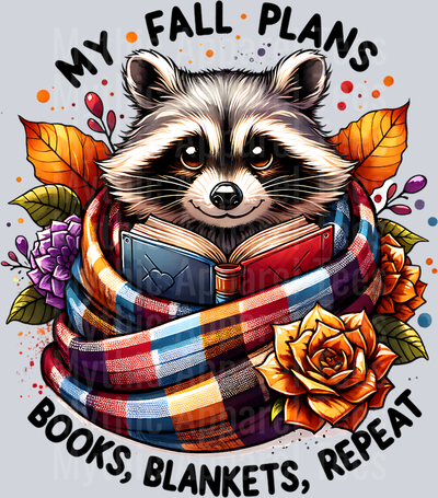 MY FALL PLANS BOOKS BLANKET REPEAT RACCOON