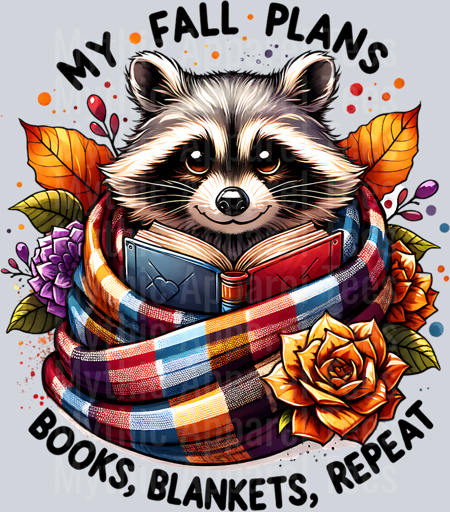 MY FALL PLANS BOOKS BLANKET REPEAT RACCOON