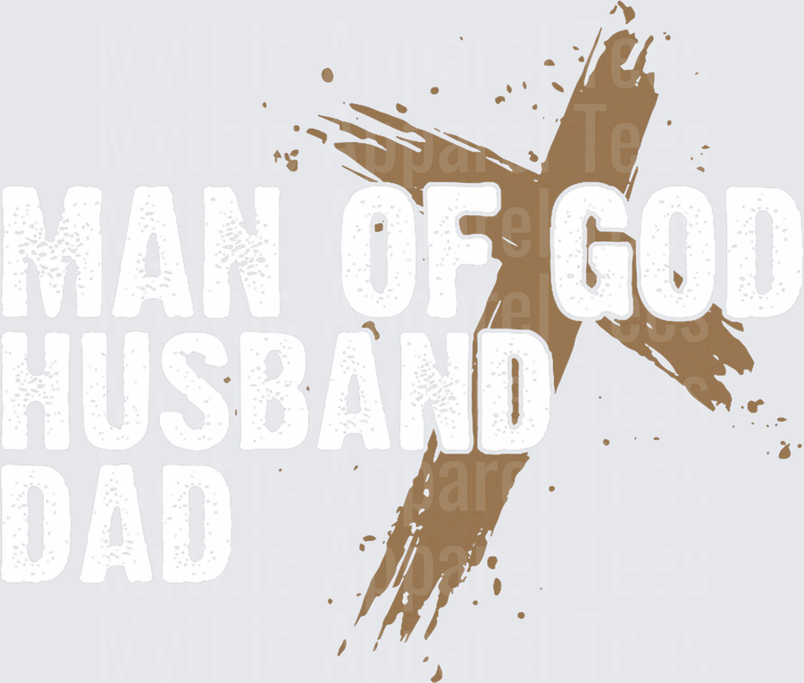 Man of God Husband Dad Rustic Cross Brush Stroke Christian Faith