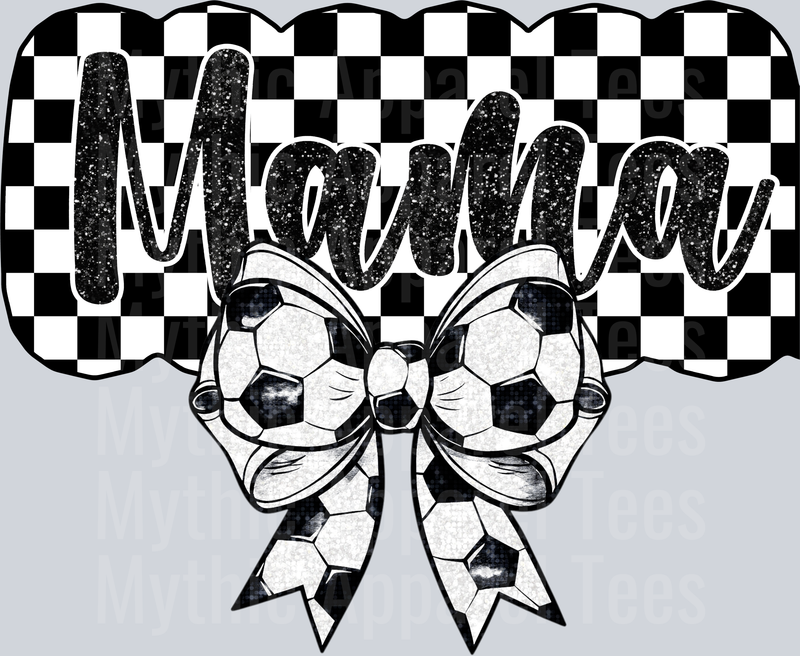 Checker Mama Bow and Glitter style DTF Soccer Transfers