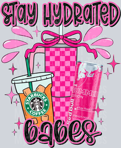 Stay hydrated peach redbull pink DTF Drink Transfers