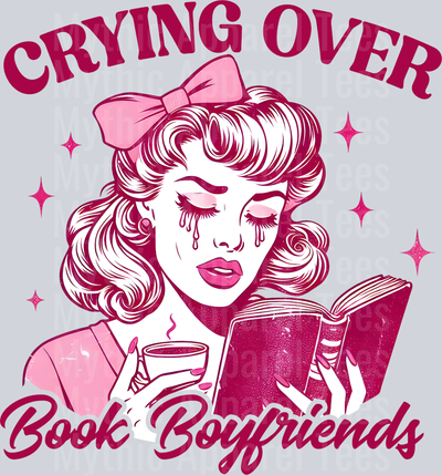 Crying over book boyfriends bow pink and red DTF 50s Funny Wife Transfers