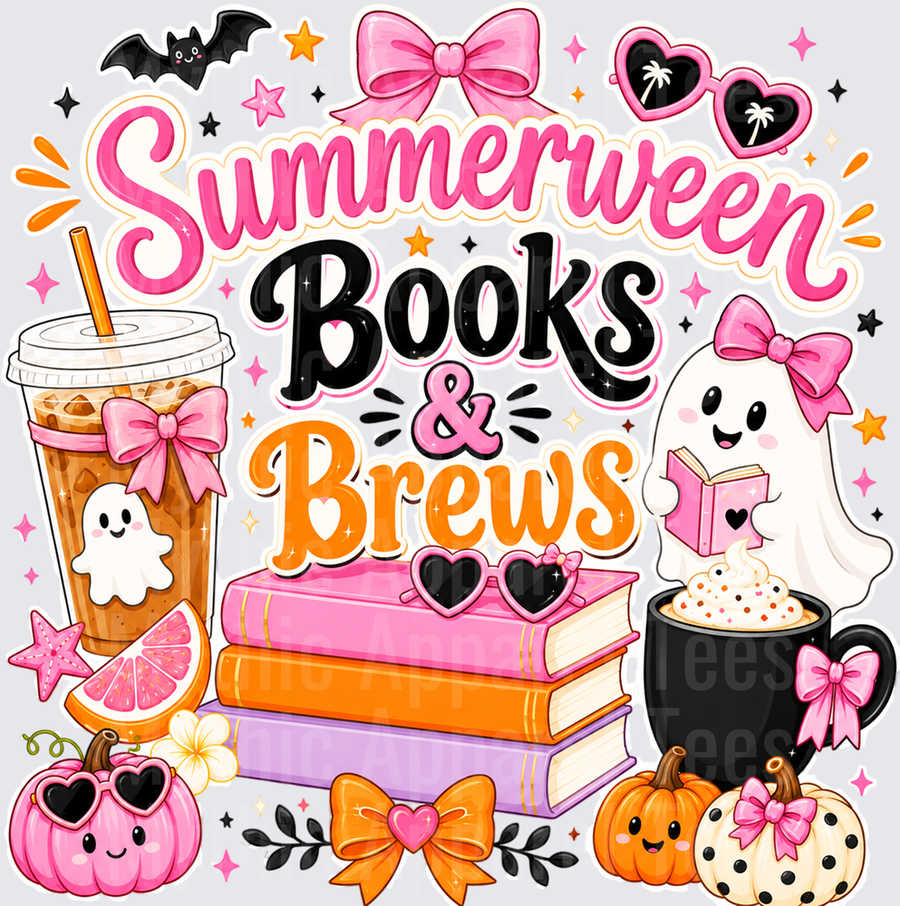 Halloween Summerween Books & Brews Cute Ghost Pink Bow